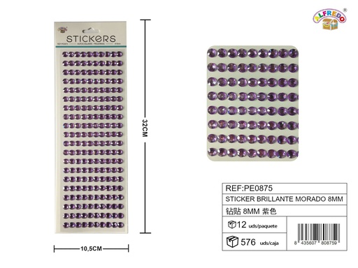 [PE0875] Pegatinas brillantes moradas 8 mm 10,5x32 cm - Adornos decorativos