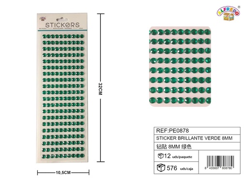 [PE0878] Pegatinas brillantes verdes 8 mm 10,5x32 cm - Adornos decorativos