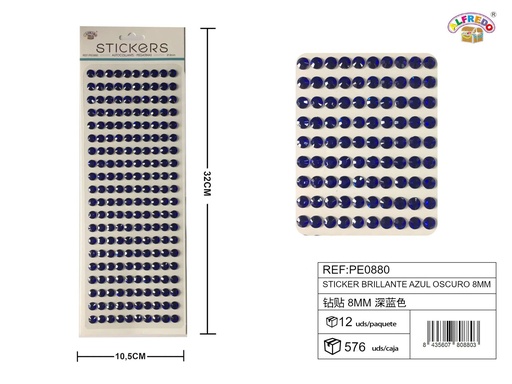 [PE0880] Pegatinas brillantes azul oscuro 8 mm 10,5x32 cm - Adornos decorativos