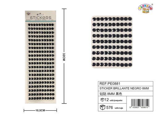 [PE0881] Pegatinas brillantes negras 8 mm 10,5x32 cm - Adornos decorativos