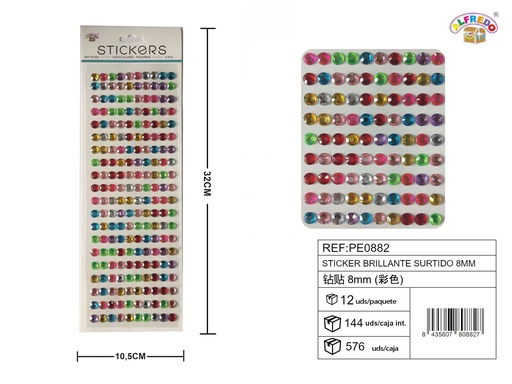 [PE0882] Pegatinas brillantes surtidas 8mm 10,5x32cm para manualidades