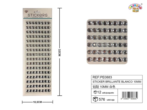 [PE0883] Pegatinas brillantes blancas 10 mm 10,5x32 cm - Adornos decorativos