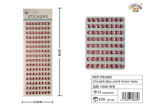[PE0885] Pegatinas brillantes rosas 10 mm 10,5x32 cm - Adornos decorativos