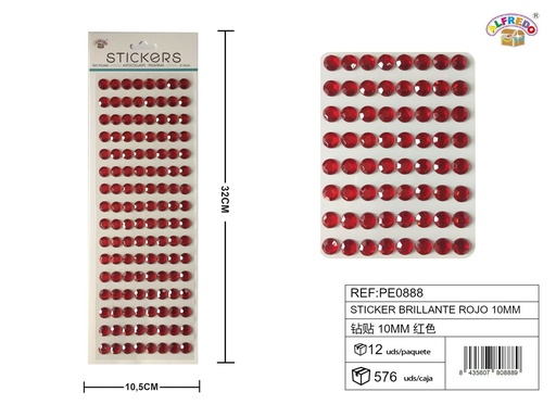 [PE0888] Pegatinas brillantes rojas 10 mm 10,5x32 cm - Adornos decorativos