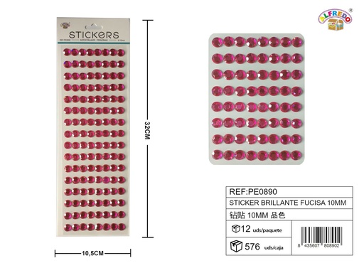 [PE0890] Pegatinas brillantes fucsias 10 mm 10,5x32 cm - Adornos decorativos