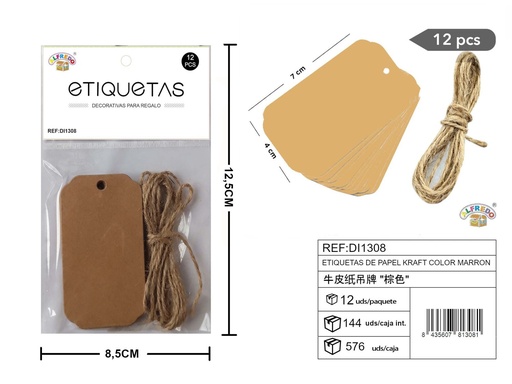 [DI1308] Etiquetas de papel Kraft color marrón rectangular 10.5 x 10.5 cm - Etiquetas de regalo