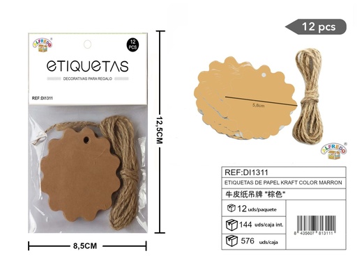 [DI1311] Etiquetas de papel kraft color marrón flores 10.5x10.5cm para manualidades y regalos