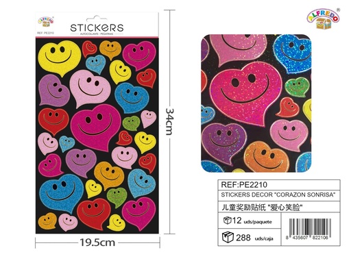 [PE2210] Stickers decorativos "corazón sonrisa" 19.5x34cm para manualidades