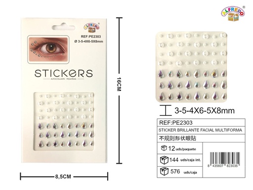 [PE2303] Sticker brillante facial multiforma 8.5x16cm para maquillaje y decoración
