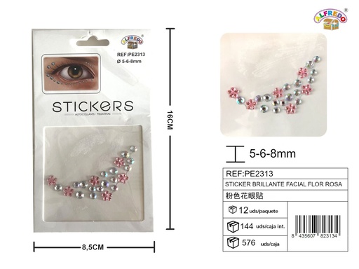 [PE2313] Sticker brillante facial flor rosa 8.5x16cm - Accesorios de belleza