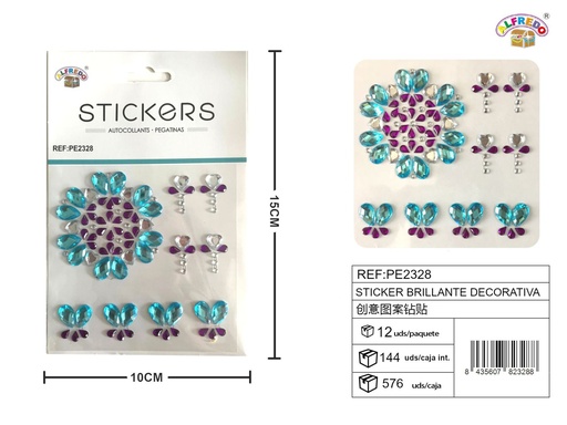 [PE2328] Sticker Brillante Decorativa 10x15 cm - Adorno de diamantes y perlas