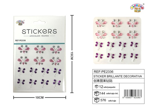 [PE2336] Sticker Brillante Decorativa 10x15 cm - Adorno de diamantes y perlas