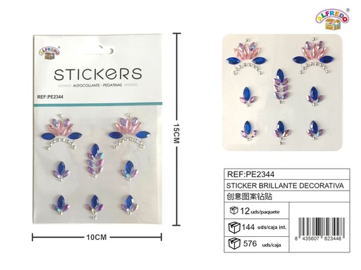[PE2344] Sticker Brillante Decorativa 10x15 cm - Adorno de diamantes y perlas
