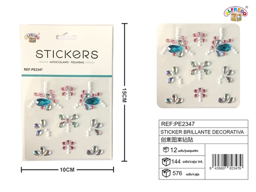 [PE2347] Sticker Brillante Decorativa 10x15 cm - Adorno de diamantes y perlas