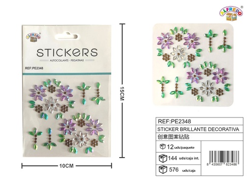 [PE2348] Sticker Brillante Decorativa 10x15 cm - Adorno de diamantes y perlas