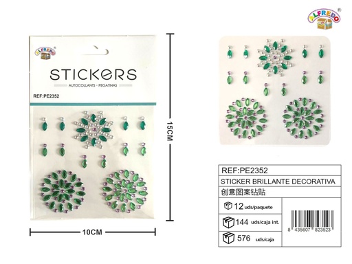 [PE2352] Sticker Brillante Decorativa 10x15 cm - Adorno de diamantes y perlas