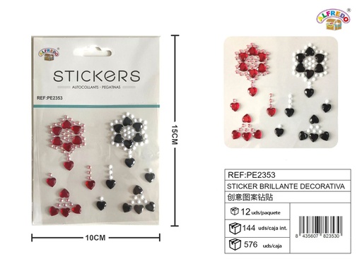 [PE2353] Sticker Brillante Decorativa 10x15 cm - Adorno de diamantes y perlas