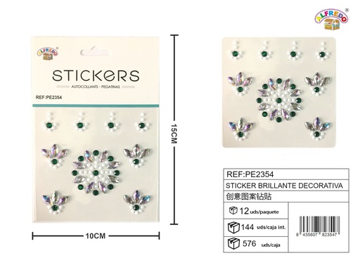 [PE2354] Sticker Brillante Decorativa 10x15 cm - Adorno de diamantes y perlas