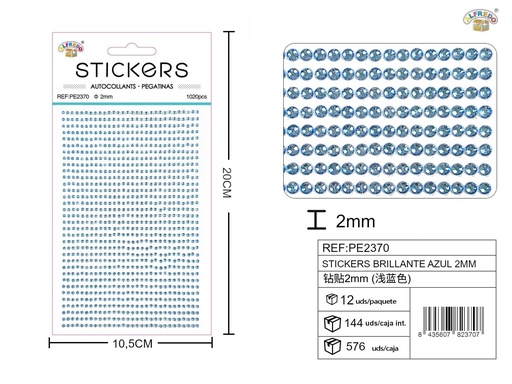 [PE2370] Pegatinas brillantes azules 2 mm, 1020 piezas 10 x 20 cm - Decoración