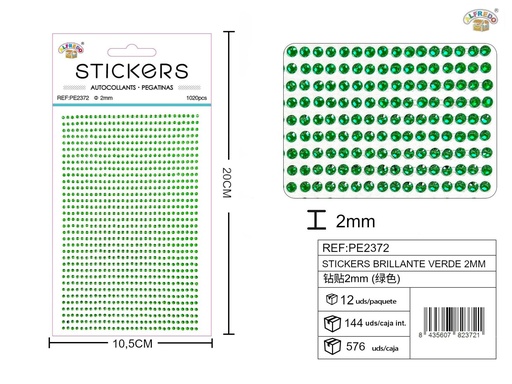 [PE2372] Pegatinas brillantes verdes 2 mm, 1020 piezas 10 x 20 cm - Decoración