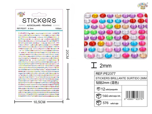[PE2377] Pegatinas brillantes surtidas 2 mm, 1020 piezas 10 x 20 cm - Decoración