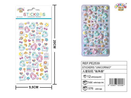 [PE2539] Stickers de unicornio 9.5x20 cm - Pegatinas infantiles