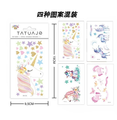 [TA2606] Stickers de tatuajes unicornio 9.5x19cm - Tatuajes temporales