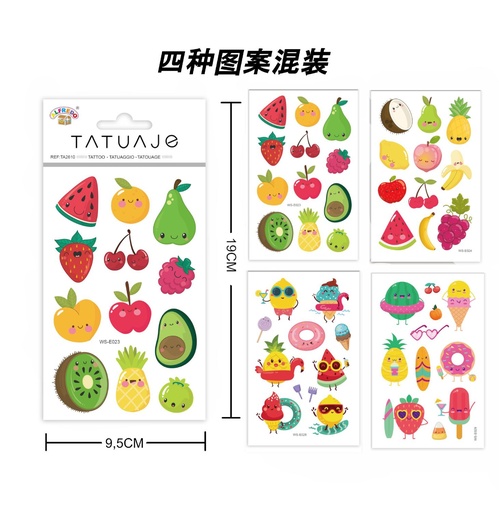 [TA2610] Stickers tatuajes de frutas 9.5x19cm para decoración temporal