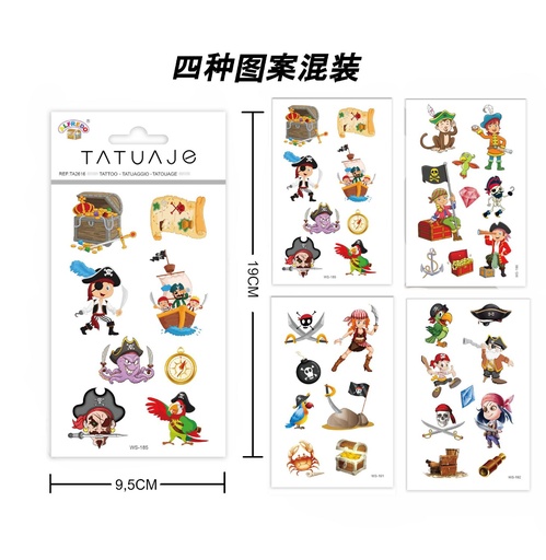 [TA2616] Stickers de tatuajes pirata 9.5x19cm - Tatuajes temporales