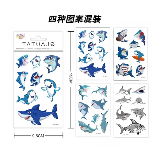 [TA2619] Stickers de tatuajes tiburón 9.5x19cm - Tatuajes temporales