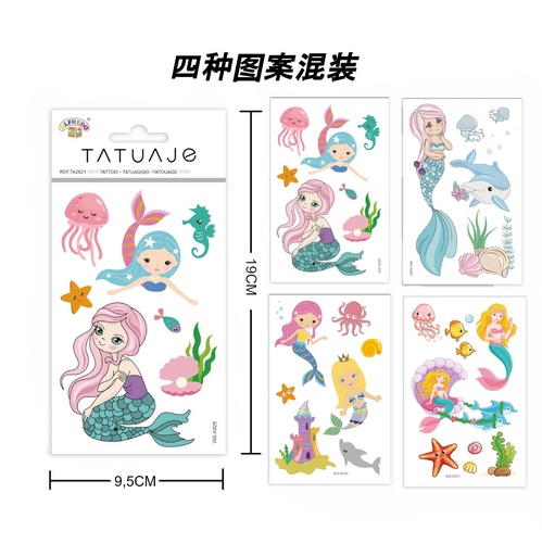 [TA2621] Stickers de tatuajes sirena 9.5x19cm - Tatuajes temporales