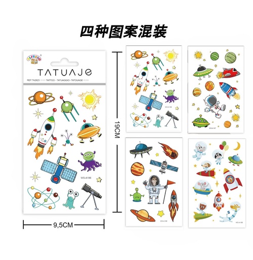 [TA2623] Stickers tatuajes temporales de aliens 9,5x19cm para niños y fiestas
