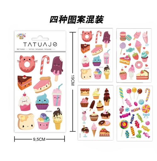 [TA2626] Stickers de tatuajes tarta 9.5x19cm - Tatuajes temporales