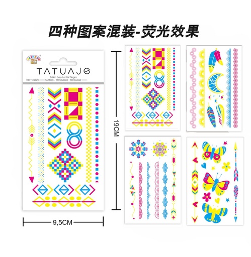 [TA2629] Stickers tatuajes color neón 9.5x19cm para decoración corporal