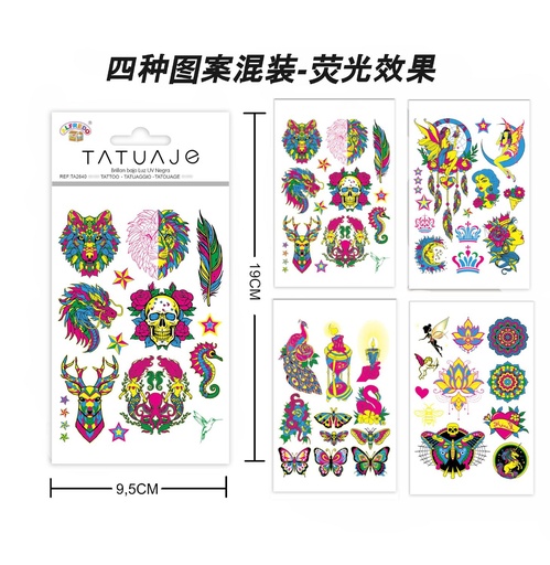 [TA2640] Stickers tatuajes de color neón 9.5x19cm para decoración corporal