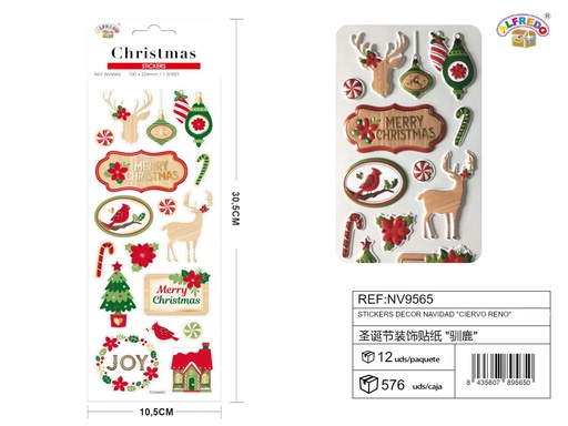 [NV9565] Stickers decorativos de Navidad "Ciervo Reno" 10.5x30.5cm para decoración navideña