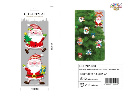[NV9694] Decor. ornamento navidad "papá noel" 10.5x30.5 cm - Adornos navideños