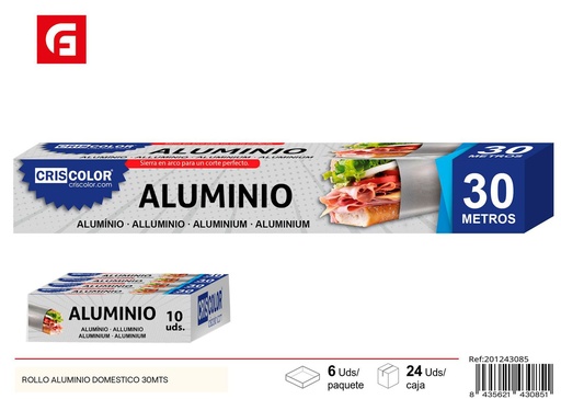 [201243085] Rollo de aluminio doméstico 30mts para almacenamiento en cocina