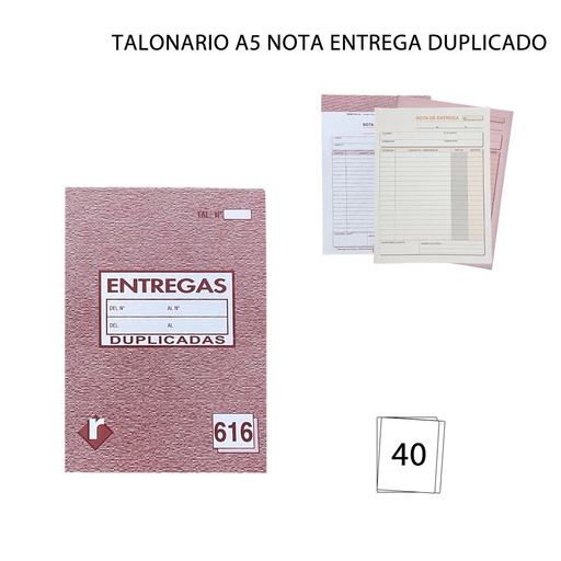 [A000705] Talonario A5 nota de entrega duplicado 20+20 hojas - Papelería y útiles