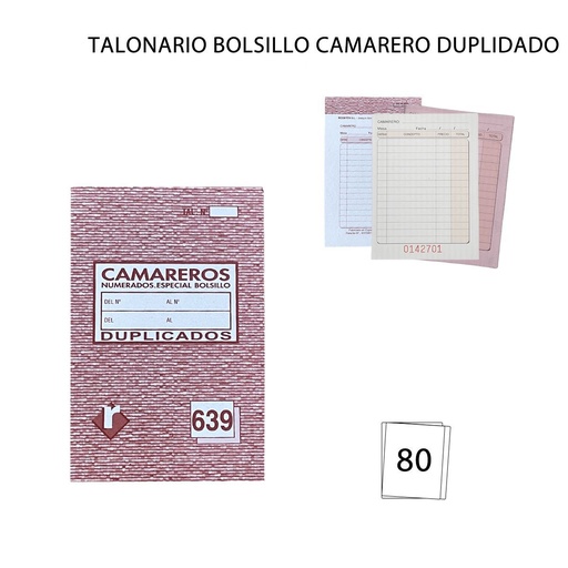 [A000722] TALONARIO BOLSILLO CAMARERO DUPLICADO 40 + 40 hojas - Papelería