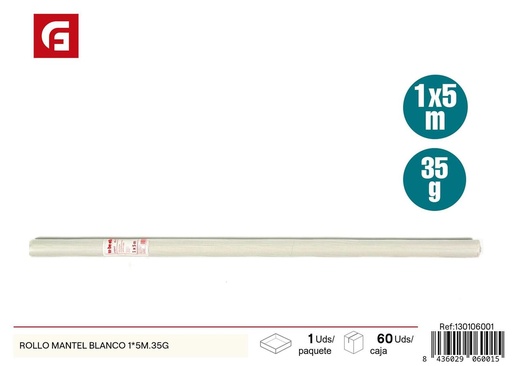 [130106001] Rollo mantel blanco 1 x 5 m 35 g - Accesorios desechables