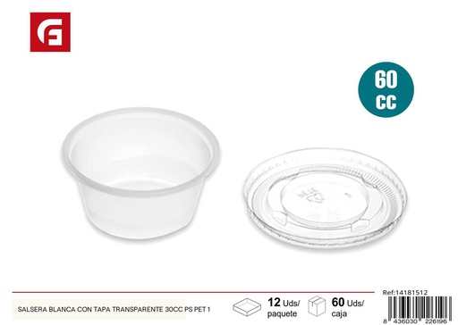 [14181512] Salsadera blanca con tapa transparente 30 cc - Utensilios desechables