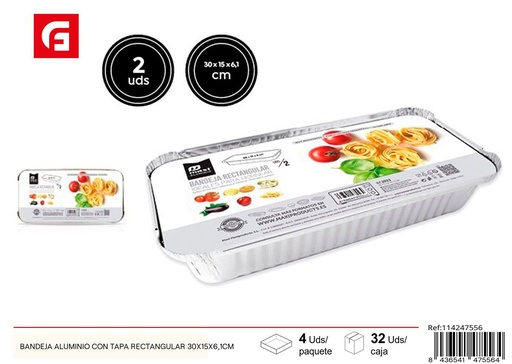 [114247556] Bandeja de aluminio rectangular con tapa 30 x 15 x 6.1 cm - Artículos desechables