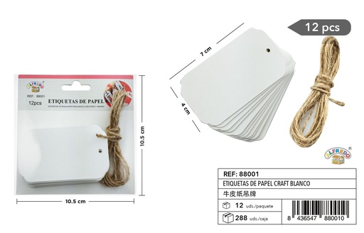 [88001] Etiquetas de papel Kraft color blanco rectangular 10.5 x 10.5 cm - Etiquetas de regalo