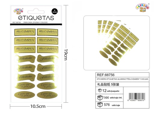 [88756] Stickers etiquetas de aluminio "Felicidades" 10.5x19cm - Etiquetas para regalos