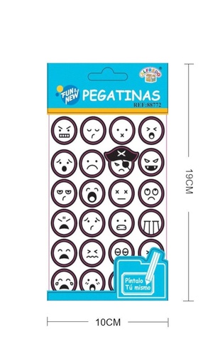 [88772] Pegatinas emoticonos - Píntalo Tú 10 x 19 cm - Decoración