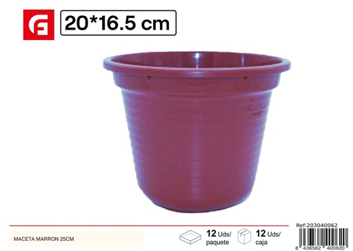 [203040062] Maceta de plástico marrón 25cm - Jardinería y macetas