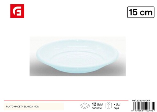 [203040067] Plato maceta blanco 15 cm - Macetas y jardinería