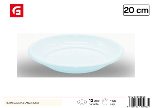 [203040068] Plato maceta blanca 20 cm - Macetas y jardinería