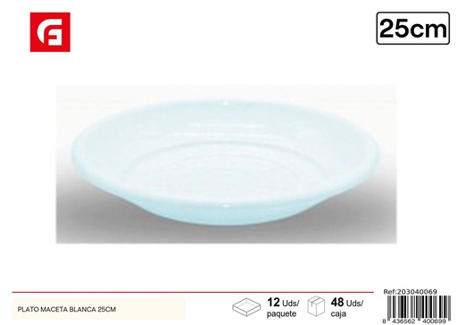 [203040069] Plato maceta blanca 25cm - Accesorios de jardinería